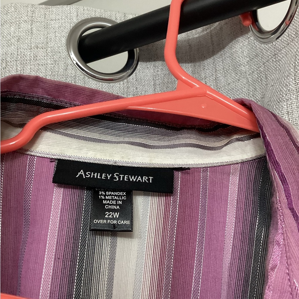 Ashley Stewart Casual Purple and White Button Down Shirt - Picture 8 of 8